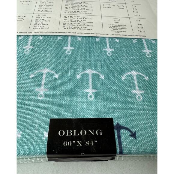 Nautical Anchors Oblong Tablecloth Indoor Outdoor Water & Fade Resistant Max - Picture 4 of 11